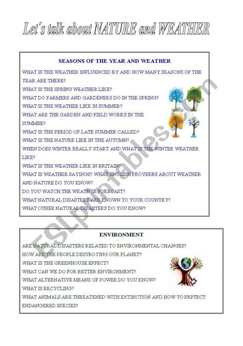 Let´s Talk About Nature And Weather Esl Worksheet By Ivuspan