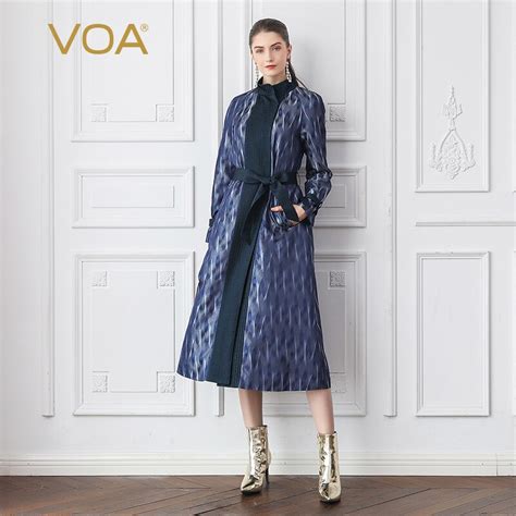 buy voa silk jacquard luxury trench coat women belt maxi overcoat fall long