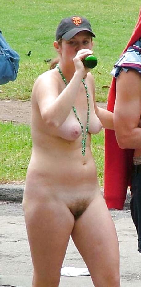 Porn Pics Nude Girl Drinks Beer In Public Event