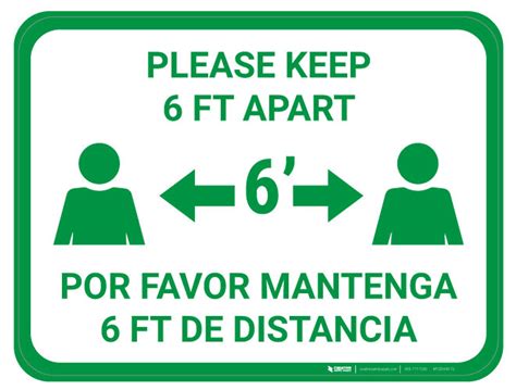 Please Keep 6 Ft Apart Green Bilingual Floor Sign Creative