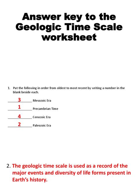 Geologic Time Scale Worksheet Answer Key Geologic Time Scale