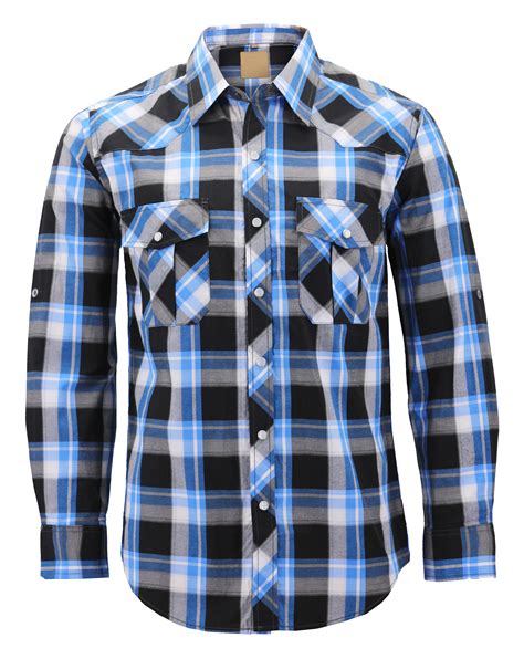 Vkwear Mens Western Pearl Snap Button Down Casual Long Sleeve Plaid