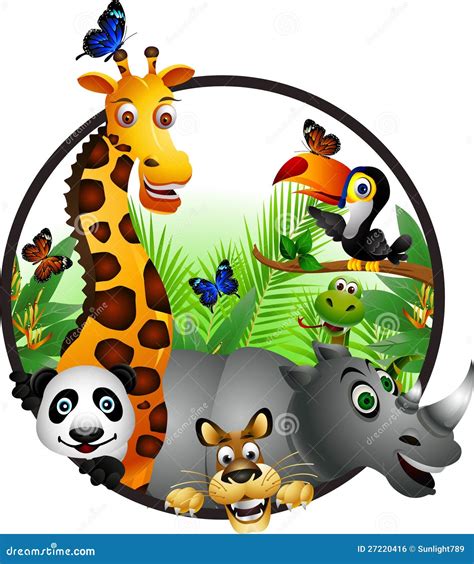 Funny Animal Wildlife Cartoon Collection Stock Illustration