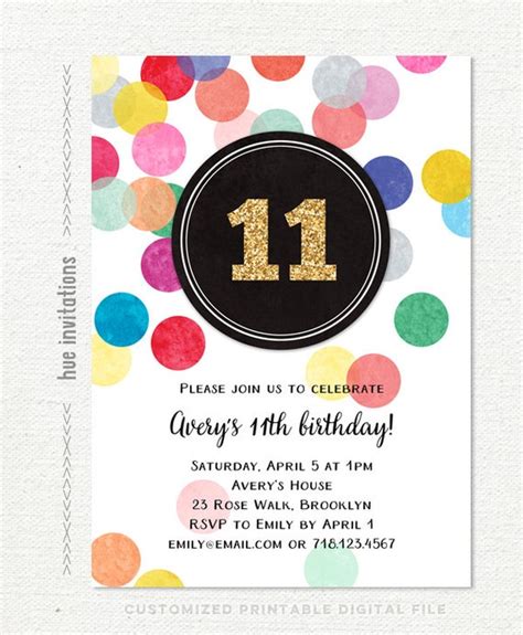 11th Birthday Party Invitations For Girls Gold Glitter
