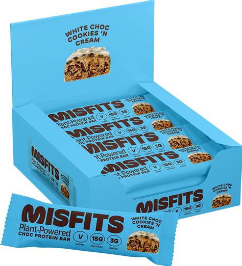 Misfits Vegan Protein Bar White Choc Cookies N Cream 12 X 45 Gr What Sup