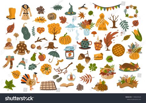 Collection Set Cute Drawn Autumn Fall Stock Vector Royalty Free