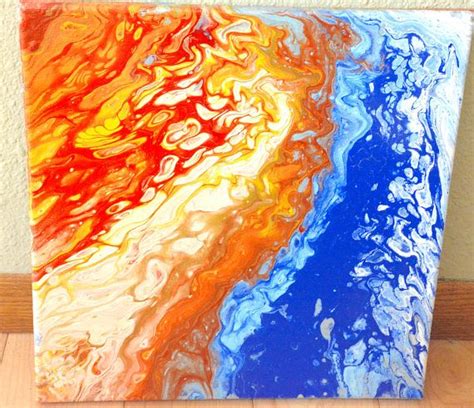 Liquid Acrylic Flow Art 12x12 Original Painting Abstract Fire Flow