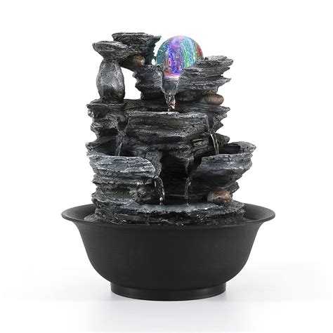 Dyna Living Tabletop Water Fountain Indoor Waterfalls Fountains With Colored LED Light