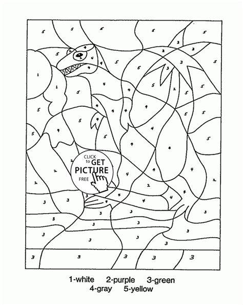 Color by Number Dinosaur coloring page for kids, education coloring