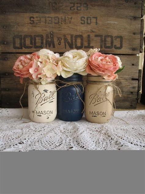 Set Of 3 Pint Mason Jars Painted Mason Jars By Rusticglamdesigns