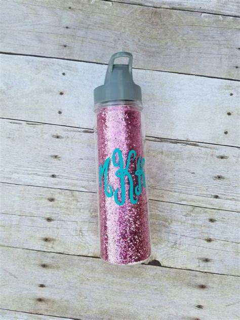 Personalized Glitter Water Bottle Monogrammed Tumbler Etsy