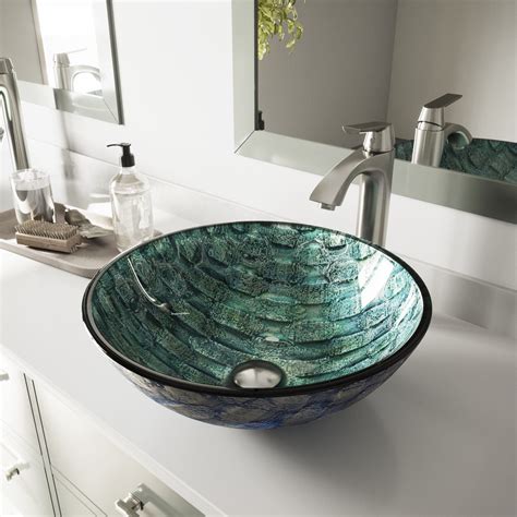 Vigo Aqua Blue And Sea Green Tempered Glass Vessel Round Bathroom Sink