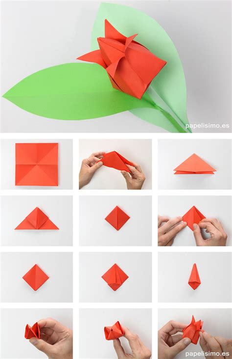 Como Hacer Tulipan De Papel Origami Tulip Flowers Manualidades Como