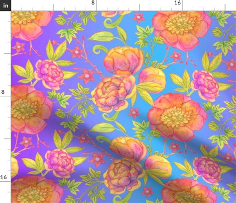 Watercolour Floral Design 03 Teal Fabric Spoonflower