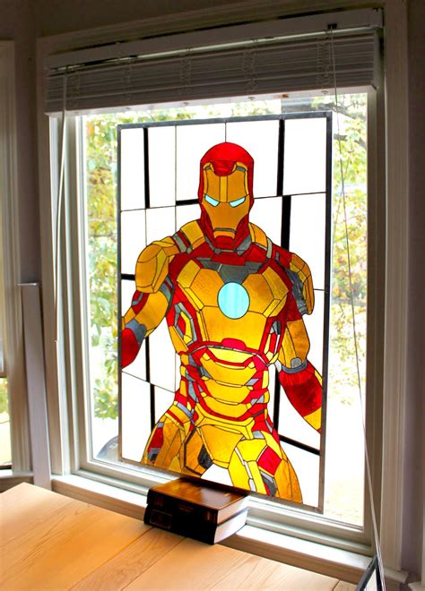 Iron Man 3 Mk Xlvii Armor Stained Glass Panel By Martianglasswork