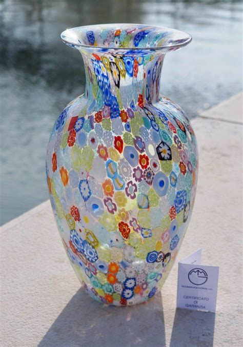 Big Venetian Glass Vase With Murrina Millefiori Murano Glass Glass