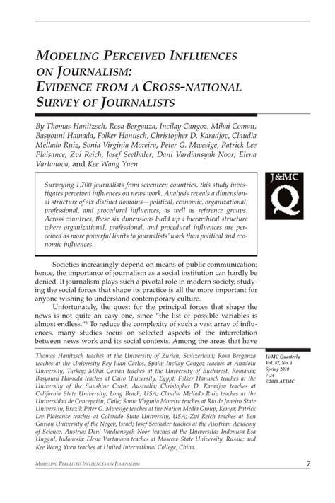 Pdf Modeling Perceived Influences On Journalism Evidence From A