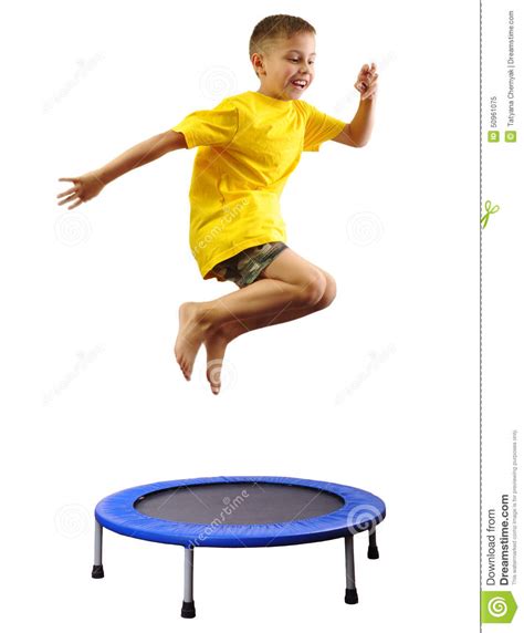 Jumping is an upward motion and when you jump all the power is. Kid Exercising And Jumping On A Trampoline Stock Image ...