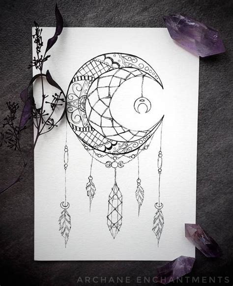 5x7 Moon Catcher Mandala Ink Illustration Print Drawing Etsy Dream