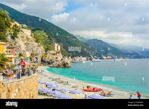 The Sea And Sandy Beach Of Spiaggia Di Fegina At The Cinque Terre Italy