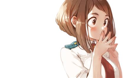 Desktop Wallpaper Ochako Uraraka Curious Anime Girl White Shirt Hd