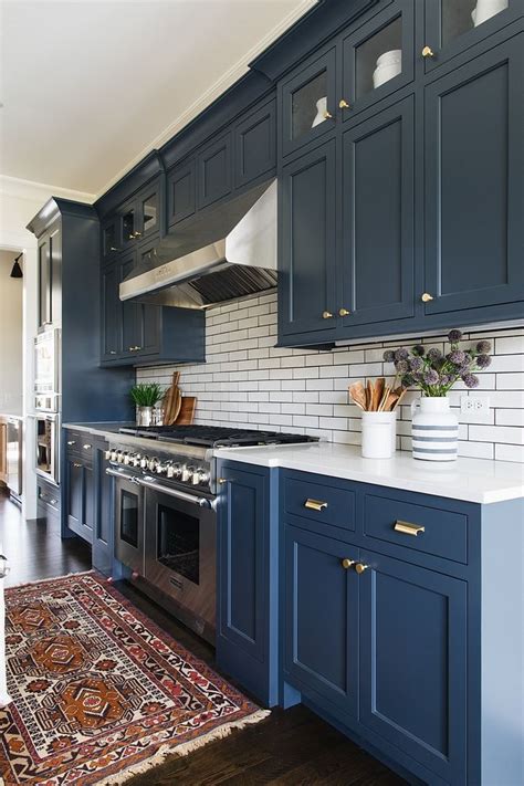 Blue island in white kitchen grey blue kitchen blue gray. Navy Blue Farmhouse Kitchen with Subway Tile | nesting in ...