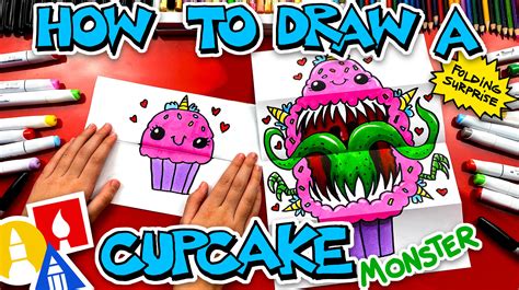 How To Draw A Cute Cupcake Monster Folding Surprise - Art For Kids Hub