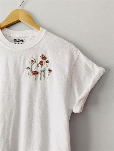 Wildflowers Hand Embroidered T Shirt Etsy In 2020 Embroidered