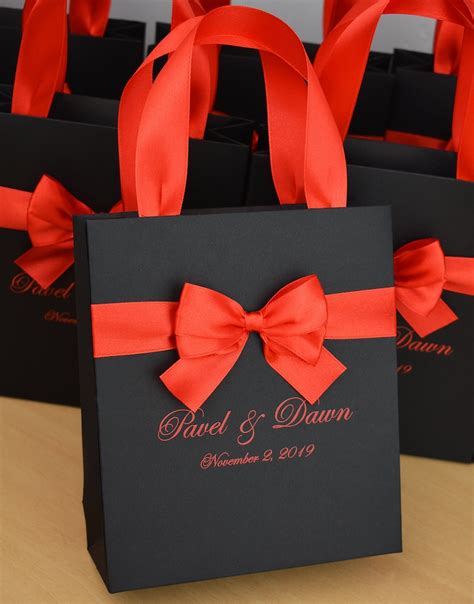 Black And Red Wedding Welcome Bag With Satin Ribbon Handles Bow Etsy