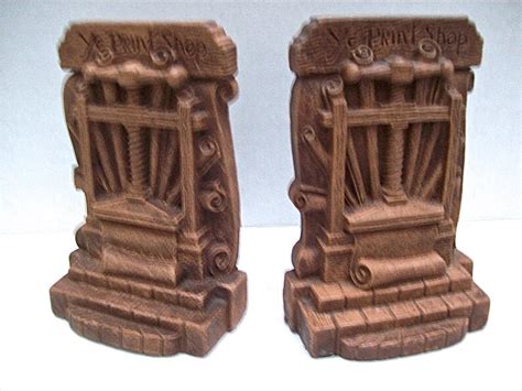 Bookends Vintage Syroco Wood Ye Printing Shop Etsy