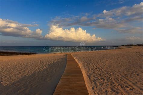Wooden Walkway On The Sands Of The Great Beaches Of Corralejo Stock