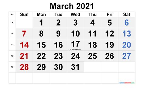 Almost everybody starts countdown before midnight (12:00 am) and stroke the fireworks. March 2021 Calendar with Holidays Printable-Template No ...
