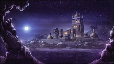 Fantasy Castle In Moonlight At Night Dark Theme Hd