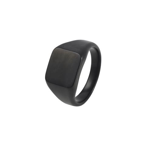 Ion Plated Black Brushed Stainless Steel Signet Ring Cudworth