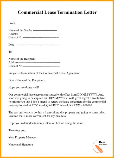 lease termination letter to landlord template