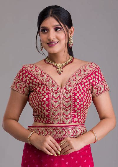 Buy Rani Pink Zari And Sequins Work Raw Silk Saree Koskii