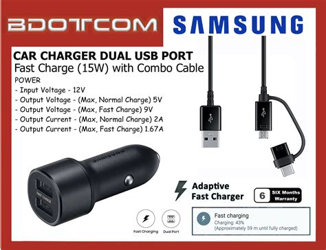 Original Samsung Car Charger Duo Dual Usb Port Fast Charge 15w With