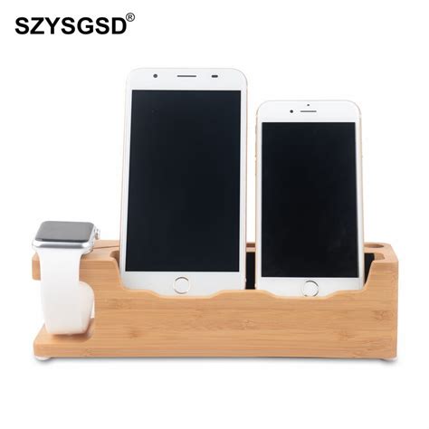 Szysgsd Wooden Charging Dock Station Mobile Phone Stand Holder Charger