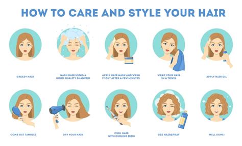 How To Care For Your Hair And Style Them Instruction Premium Vector