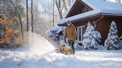 Premium Ai Image Winter Chores Efficient Snow Cleaning With A Snow