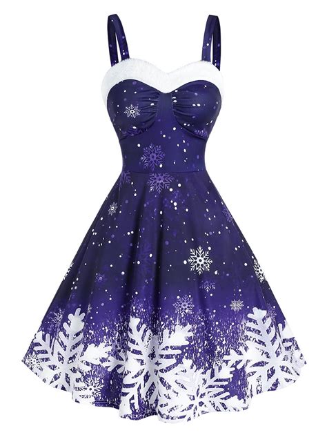 42 Off 2021 Snowflake Print Ombre Color Christmas Dress In Deep Blue