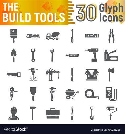 Build Tools Glyph Icon Set Construction Symbols Vector Image