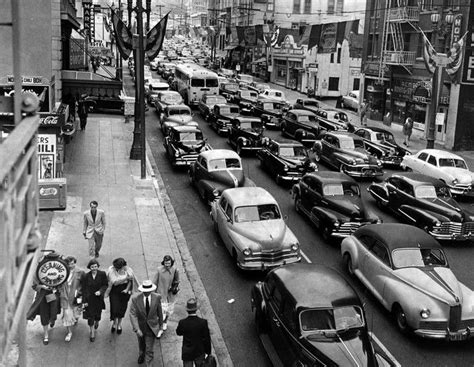 1950 Traffic Jam On 6th Street During A Transit Strike Los