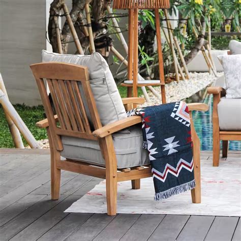 Caterina Teak Wood Outdoor Lounge Chair With Beige Cushion Meubon