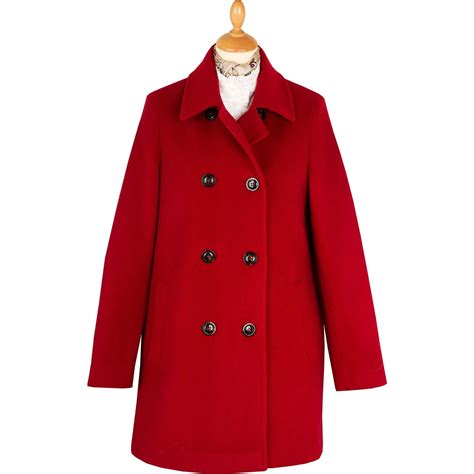 Red Double Breasted Wool Pea Coat Cordings