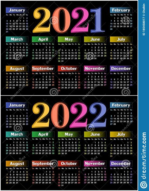 Calendar For 2021 And 2022 Stock Vector Illustration Of Decade Year