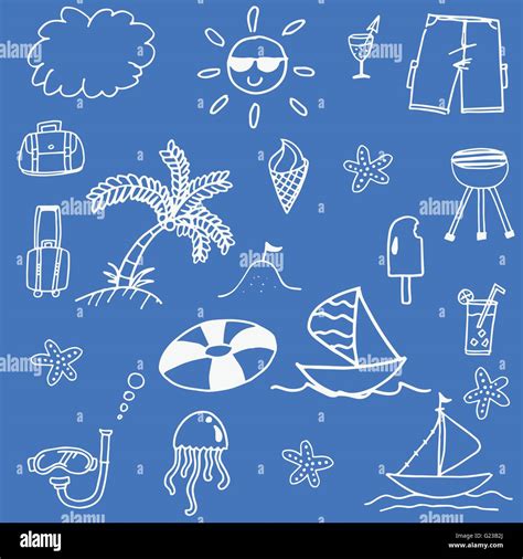 Blue Backgrounds Beach Doodle Stock Vector Image And Art Alamy