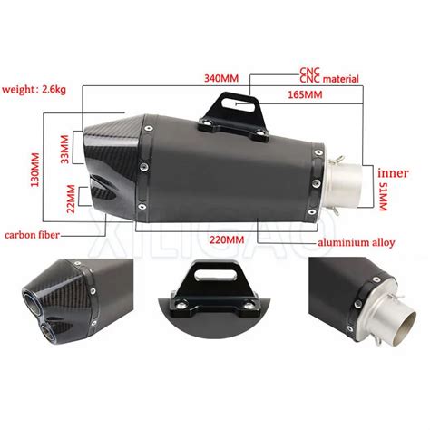 51mm Universal Modified Motorcycle Exhaust Pipe Cnc Aluminium Alloy For