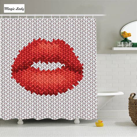 Shower Curtain Bathroom Accessories Sexy Lips Illustration Embroidery Fabric Ornament Womanly
