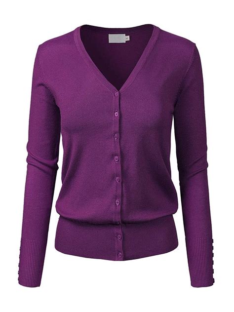 Womens V Neck Button Down Long Sleeve Classic Knit Cardigan Sweater